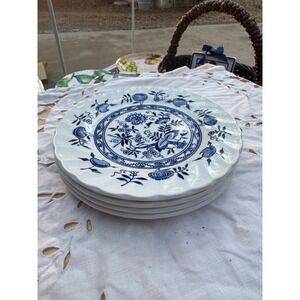 Wood and Sons Old Vienna Blue‎ Onion Ironstone Plate Set of 4 Burslem England
